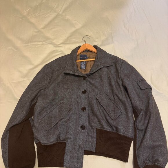 Façonnable Wool Blend Bomber Jacket Men’s Large Gray Brown Trim - Picture 1 of 4